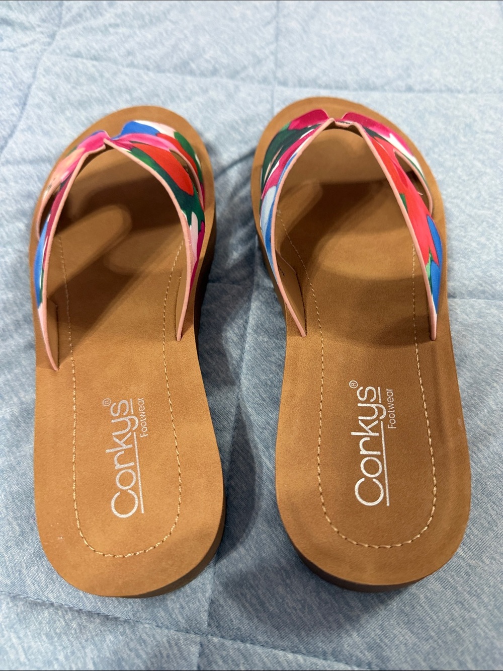Corkys Colorblock Floral Cutout Slide Sandals - Pink, Green, Blue - Picture 3 of 4
